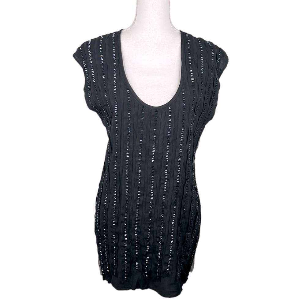Obey Black Beaded Scoop Neck Tunic Top‎ Size XS